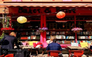 café librería con farolillos