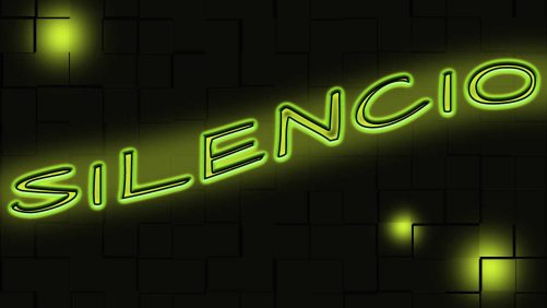 Letras en verde neón que dicen silencio